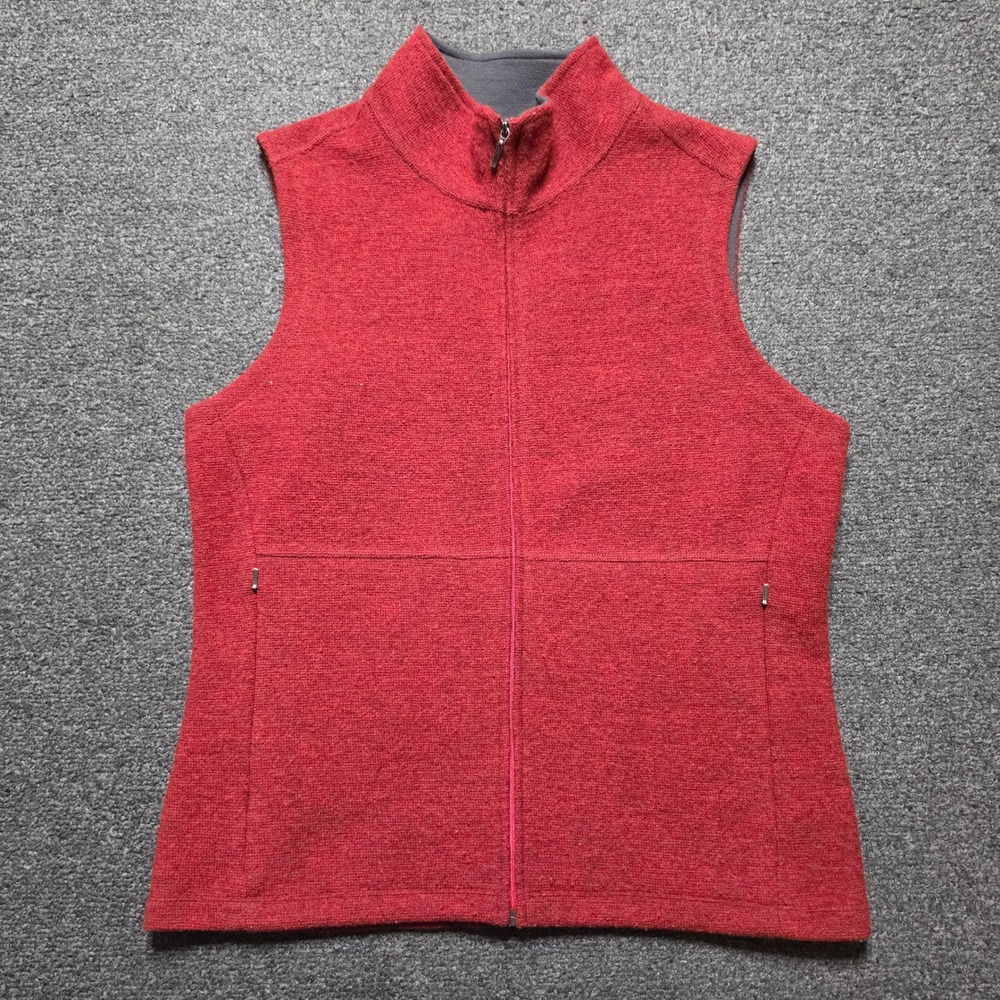 Ibex Vest Red Womens Medium Merino Wool Full Zip Mock Neck USA Hiking Outdoors